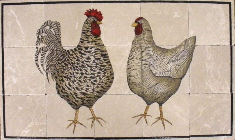 Contemporary Chickens Tile Mural, 18″ x 30″