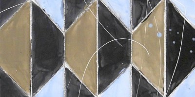 Sky Blue and True Taupe Geometric Tile, 12"x24"