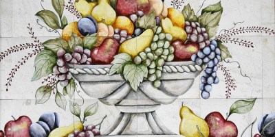 Vibrant Fruit Bowl Tile Mural, 24"x18"
