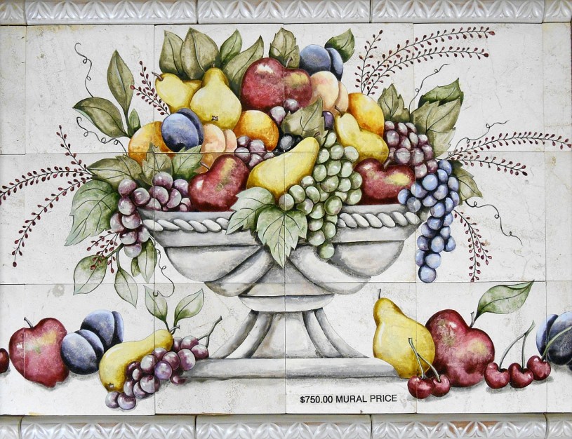 Vibrant Fruit Bowl Tile Mural, 24"x18"