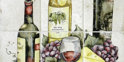 Irresistible Wine and Grapes Tile Mural, 18"x24"