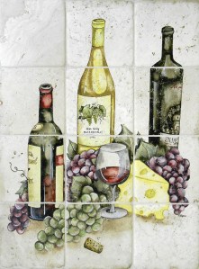 Irresistible Wine and Grapes Tile Mural, 18"x24"